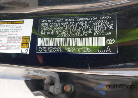 2005 Toyota Prius z USA, uszkodzony, nr VIN JTDKB20U553051310